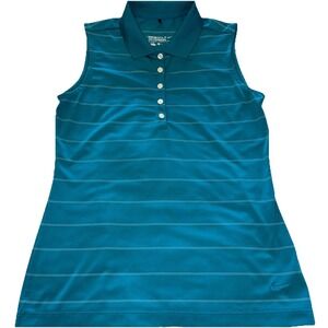 Womens Nike Golf Sleevless Polo Top S Dri Fit Teal Blue Stripe Tour Performance